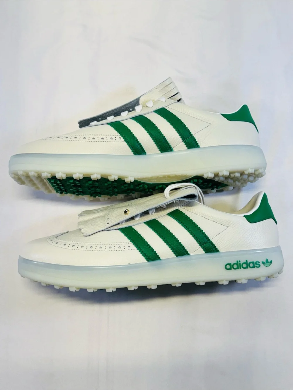 adidas White & Green Leather Golf Sneakers